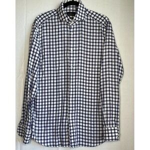 Hugo Boss Shirt Men 41/16 Blue Checkered Button Up Shaped Fit Long Sleeve Soft